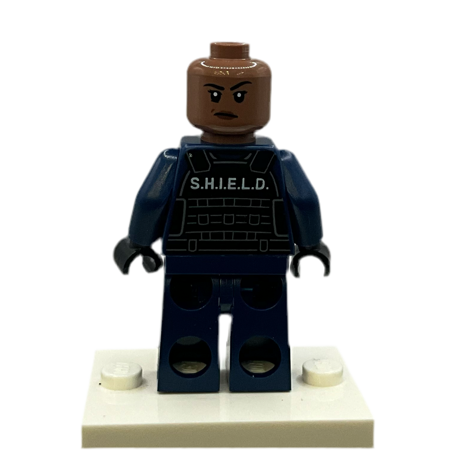 SHIELD Agent - Female, Tactical Vest, Black Goggles, Medium Brown Head, sh0917 - LEGO® Marvel Minifigure