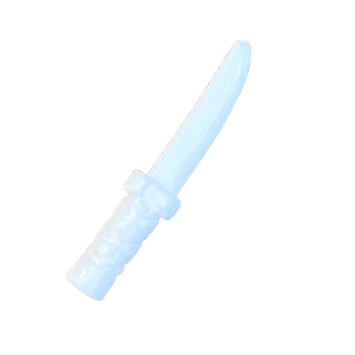 Minifigure, Weapon Knife with Flat Hilt End and Curved Blade, Cross Hatched Grip, Part #37341b