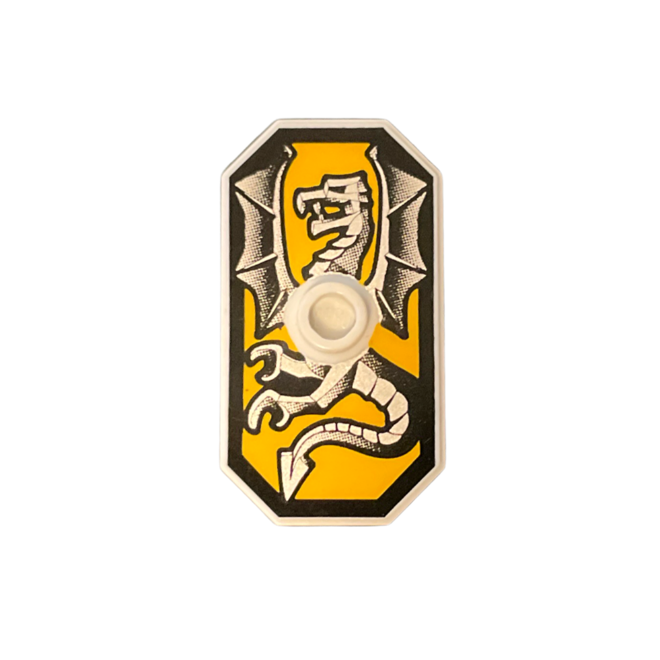 Shield Octagonal Long with Stud with Silver Dragon on Bright Light Orange Background Pattern, 48494pb07