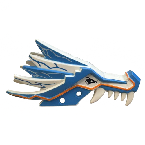 Dragon Head (Ninjago) Jaw Upper with Medium Blue Sections and Orange Stripes Pattern, Part# 93070pb01