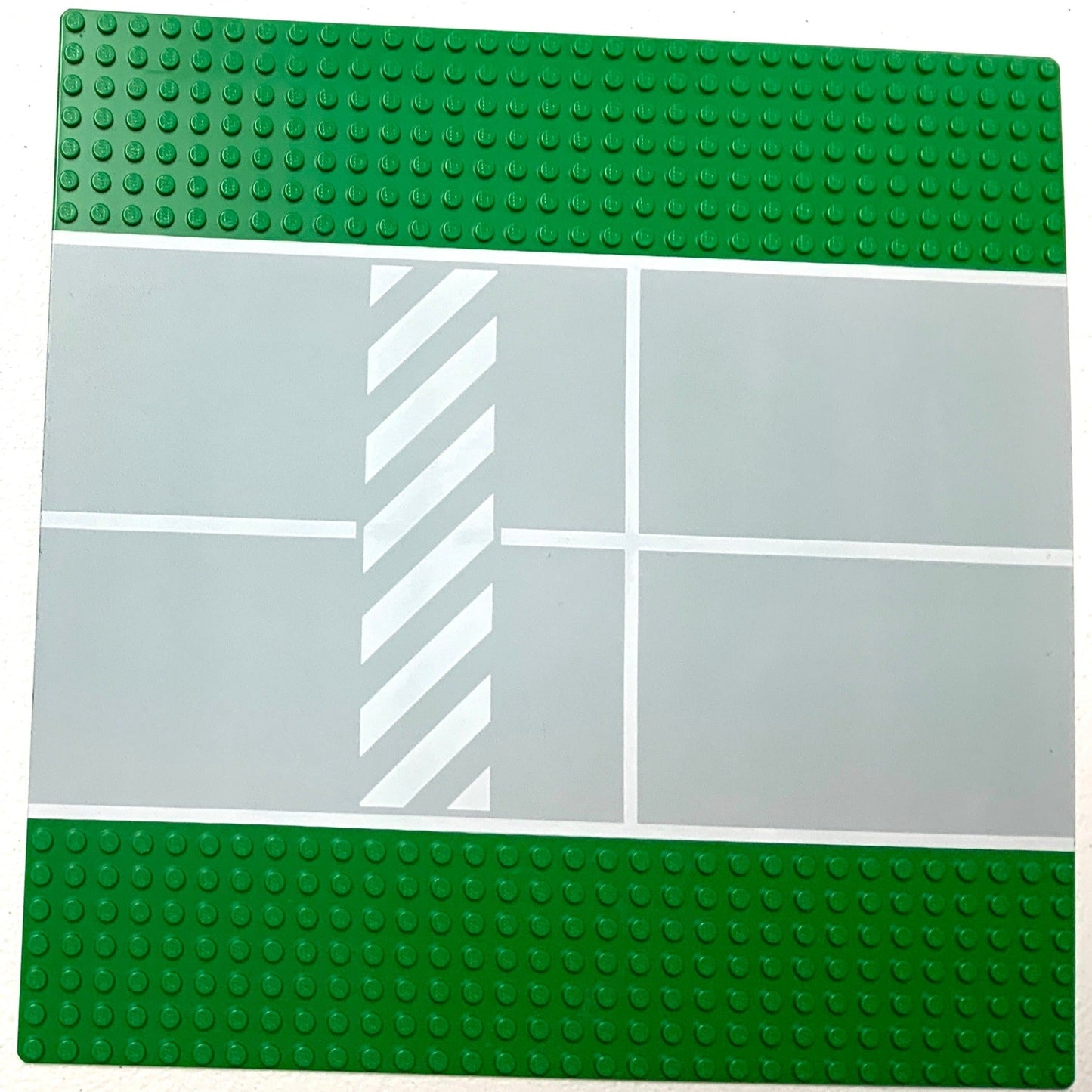 32x32 Road Baseplate 7-Stud Straight with Light Gray Runway with White Lines and Crosswalk Pattern, Part# 2358p02