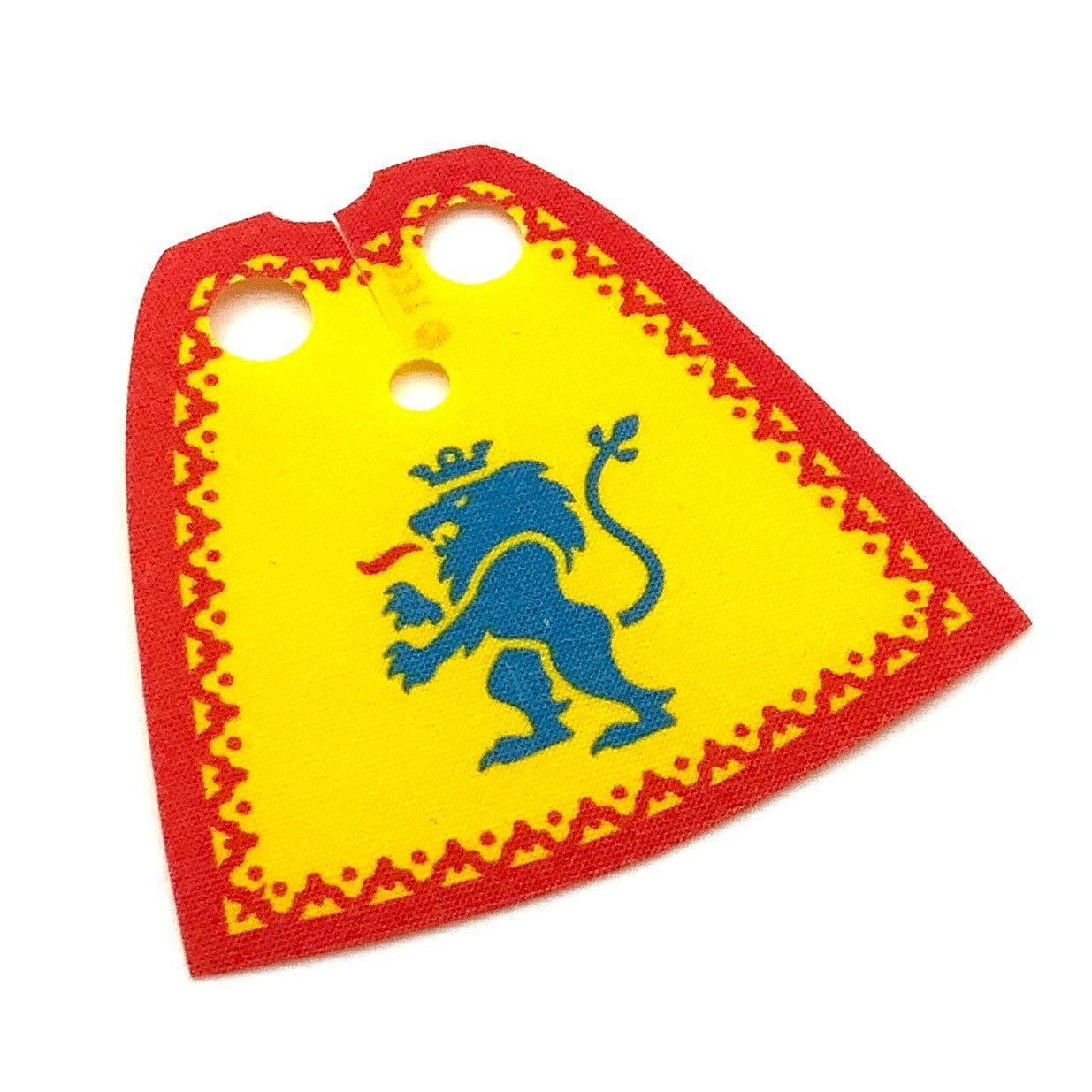 Minifigure Cape Cloth, Standard Starched Fabric 3.9cm Height with Red Border and Blue Lion Pattern, Part# 522cpb04