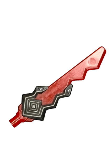 Minifigure, Weapon Sword Blade with Jagged Edge and Bar End with Molded Pearl Dark Gray Geometric Snake and Diamond Hilt Pattern (Ninjago Vermillion Sword), Part #25277pb01