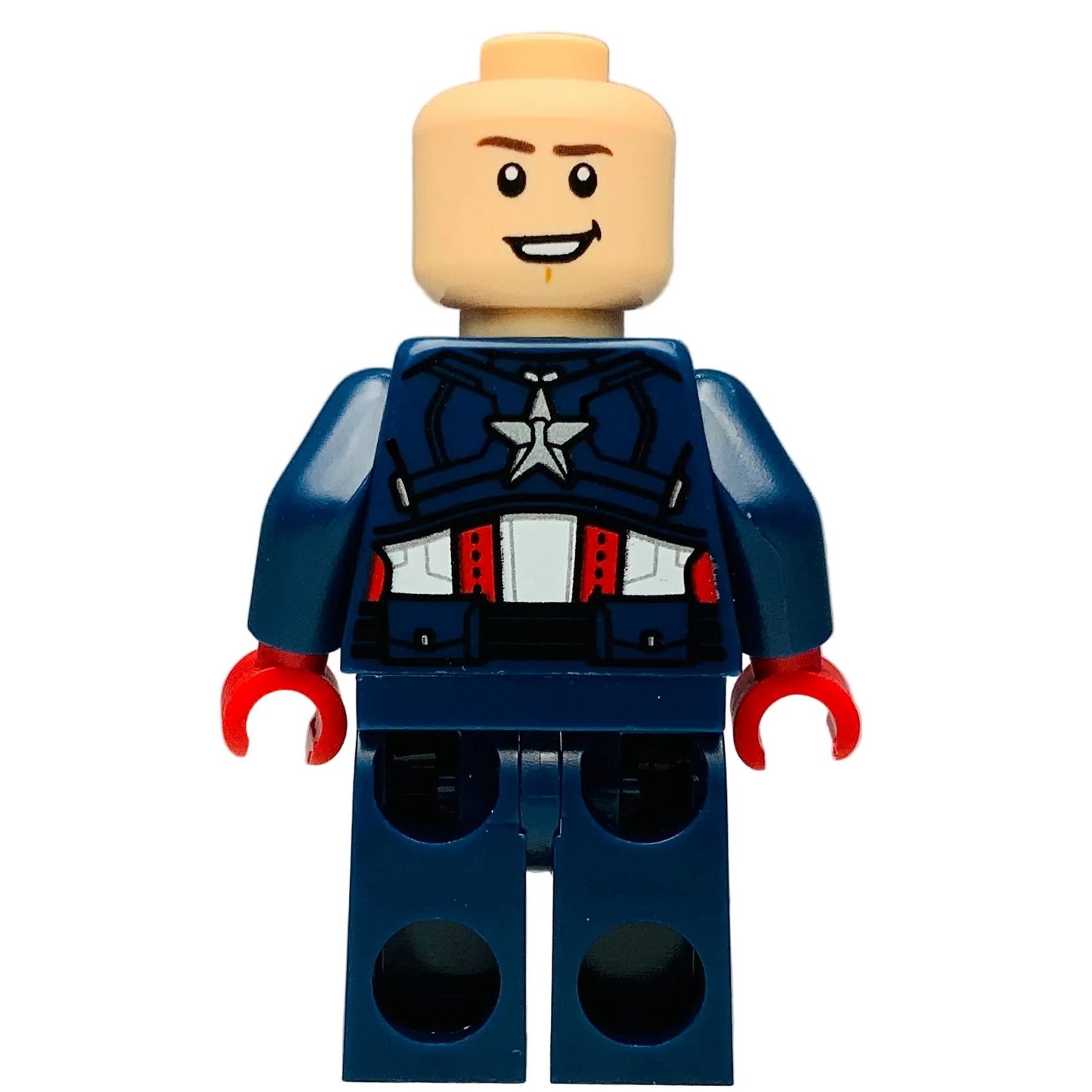 Captain America - Dark Blue Suit with Dark Blue Belt, Red Hands, Helmet, sh1093 - LEGO® Marvel Minifigure