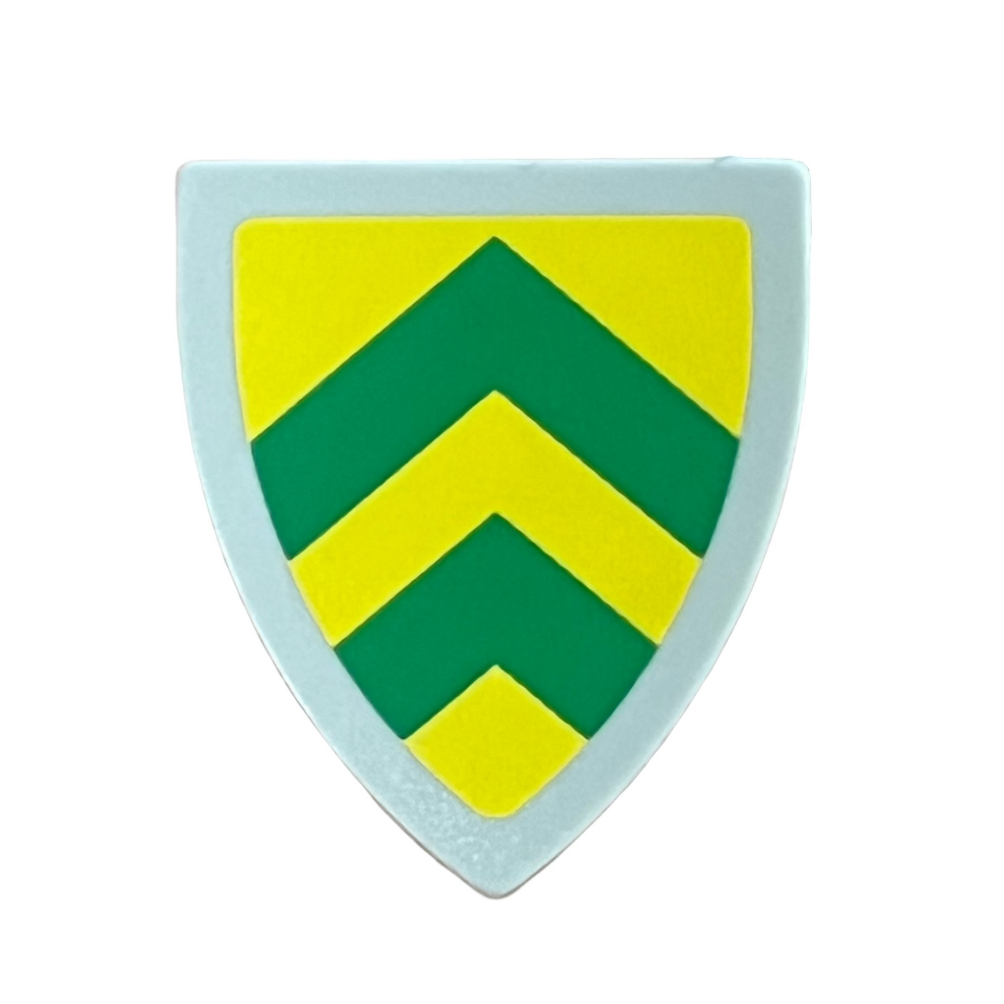 Minifigure Shield Triangular Short with Green Chevrons on Yellow Background Pattern, 3846pb059