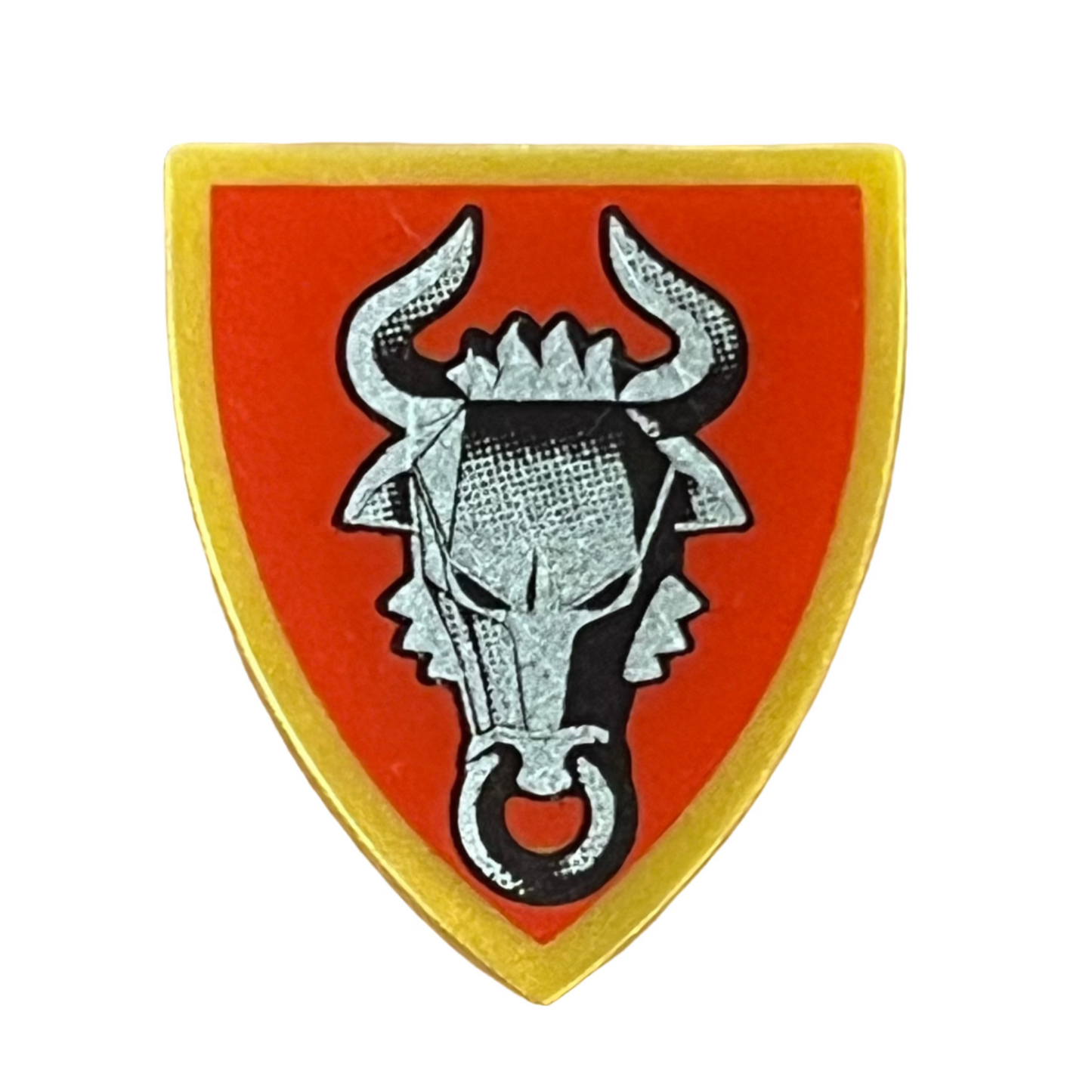 Minifigure Shield Triangular Short with Silver and Black Adric Bull, 3846pb022