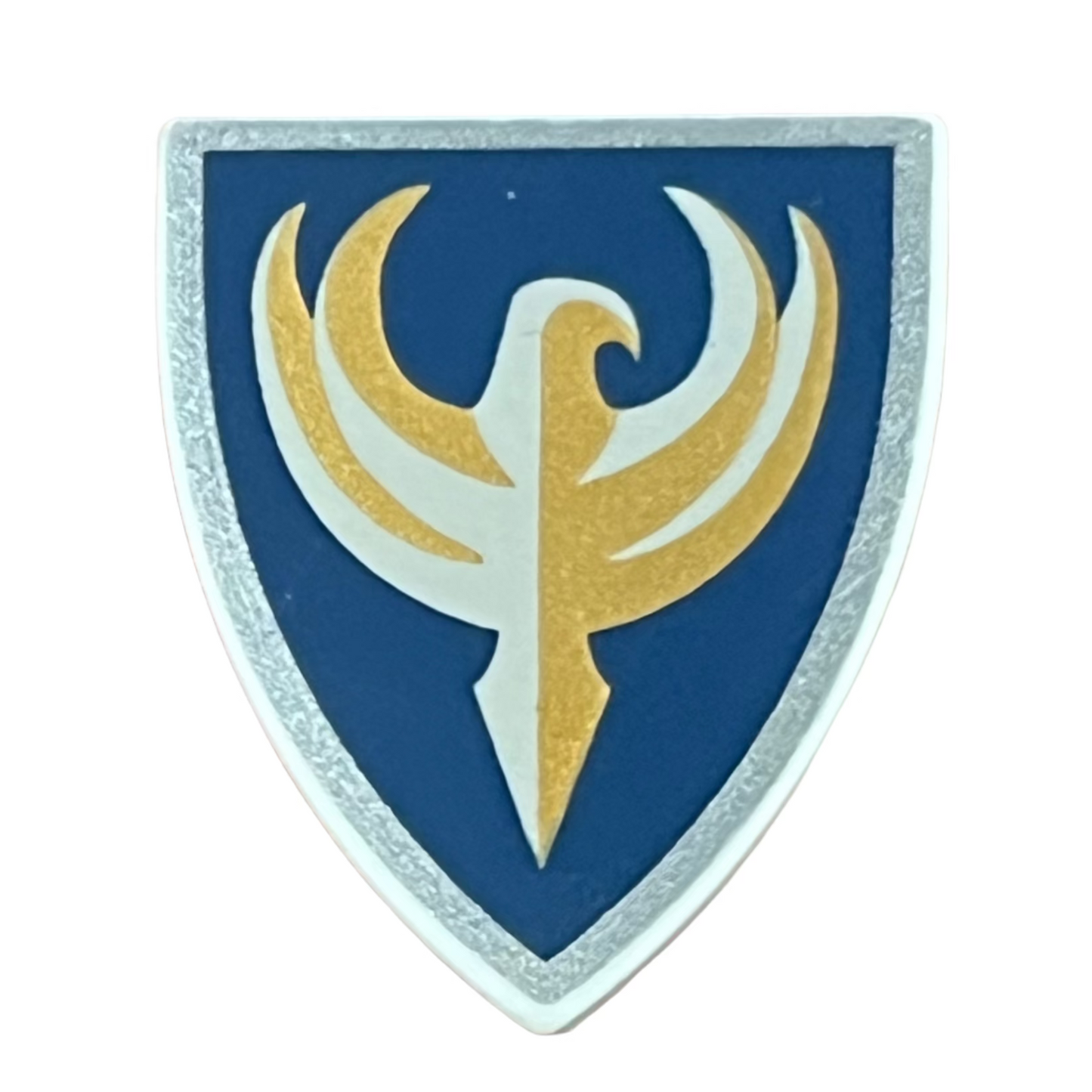 Minifigure Shield Triangular Short with Dark Blue and Gold Jayko Hawk Pattern, 3846pb017
