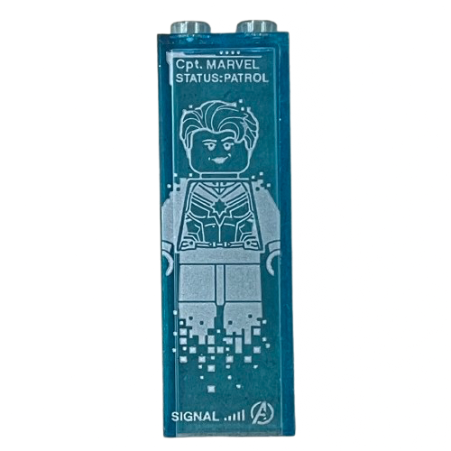 Brick 1 x 2 x 5 with Silver Avengers Logo and Captain Marvel Minifigure Pattern (Sticker), Part# 2454pb290