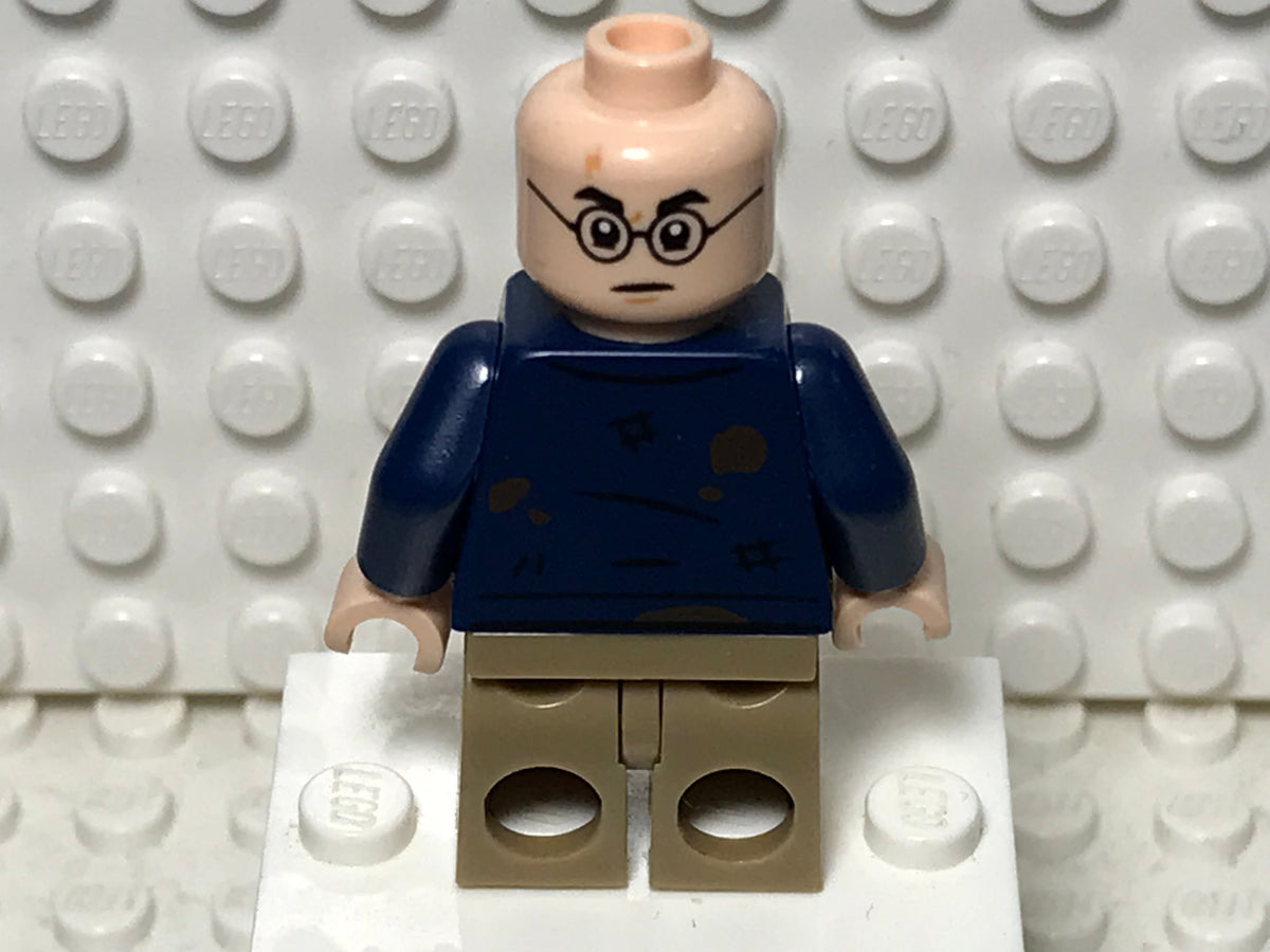 Harry Potter - Dark Blue Open Jacket with Tears and Blood Stains, Plain Arms, Dark Tan Medium Legs, Smile / Angry Mouth, hp326