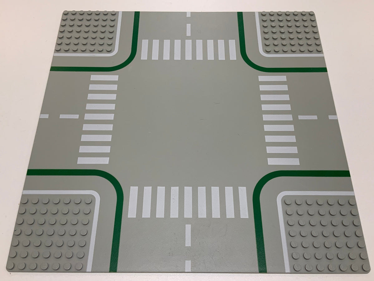 32x32 Road Baseplate 7-Stud Crossroads with Road and Crosswalks Pattern, Part# 2361p01