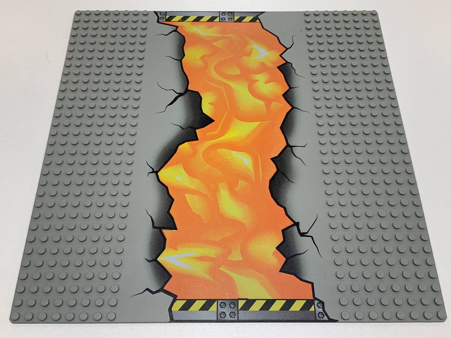 32x32 Road Baseplate 8-Stud Straight with Cracked Road and Lava Pattern, Part# 30279px1