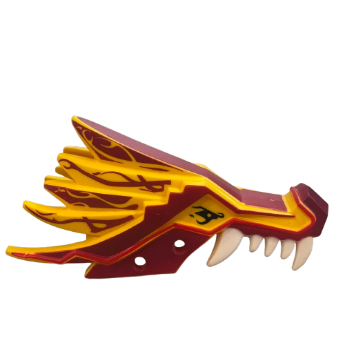 Dragon Head (Ninjago) Jaw Upper with Dark Red Sections, White Teeth and Red Stripes Pattern, Part# 93070pb02