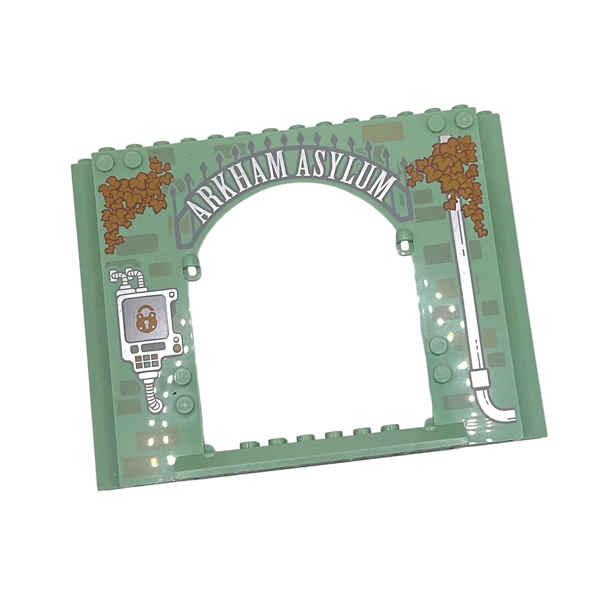 Panel 4x16x10 with 'ARKHAM ASYLUM', Bricks, Leaves, Tube and Lock Pattern, Part# 15626pb08