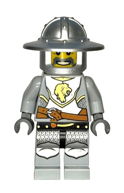 Kingdoms - Lion Knight Armor with Lion Head and Belt, Helmet with Broad Brim, Gray Beard, cas443b - LEGO® Castle Minifigure