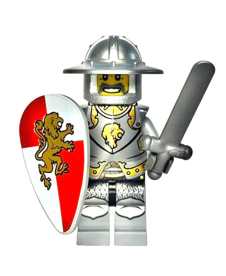 Kingdoms - Lion Knight Armor with Lion Head and Belt, Helmet with Broad Brim, Gray Beard, cas443b - LEGO® Castle Minifigure
