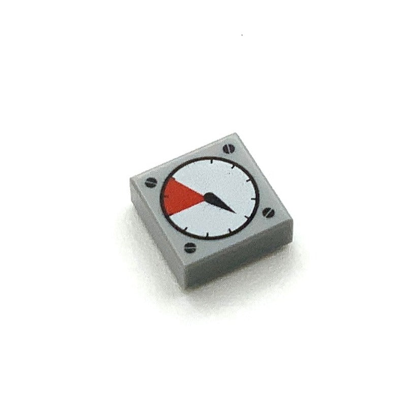 Tile Decorated 1x1 with White and Red Gauge Pattern, Part# 3070bp07