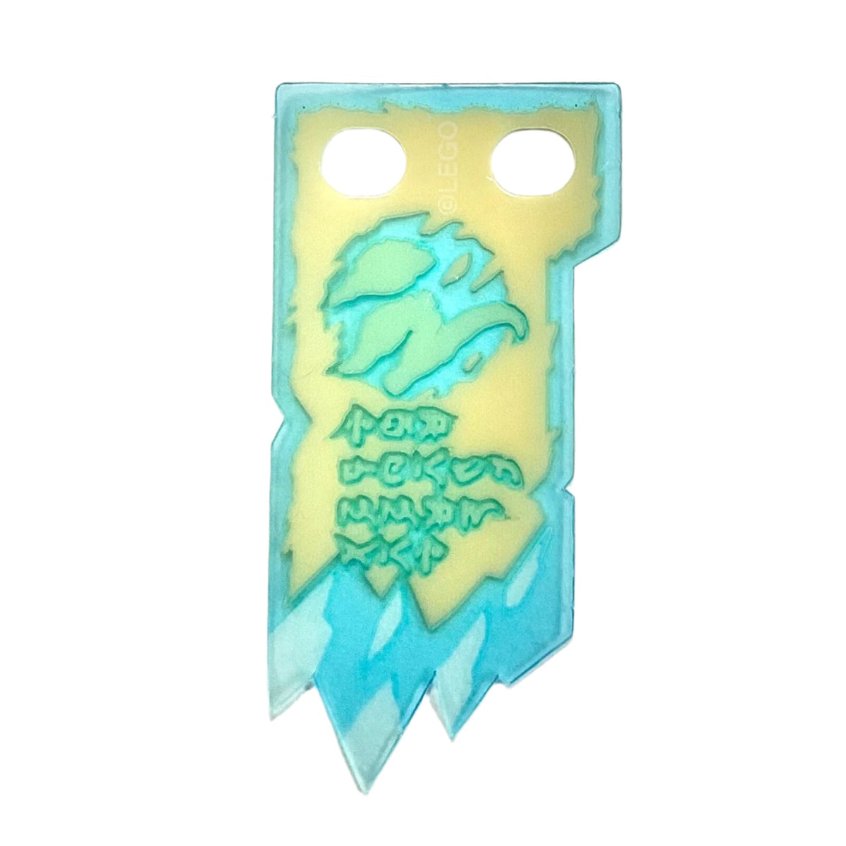 Tan Tattered Flag with Trans-Light Blue Border, White Ice, Light Aqua Ninjago Logogram Letter S and 'THE FORBIDDEN ART' Pattern, Part# multipls16b