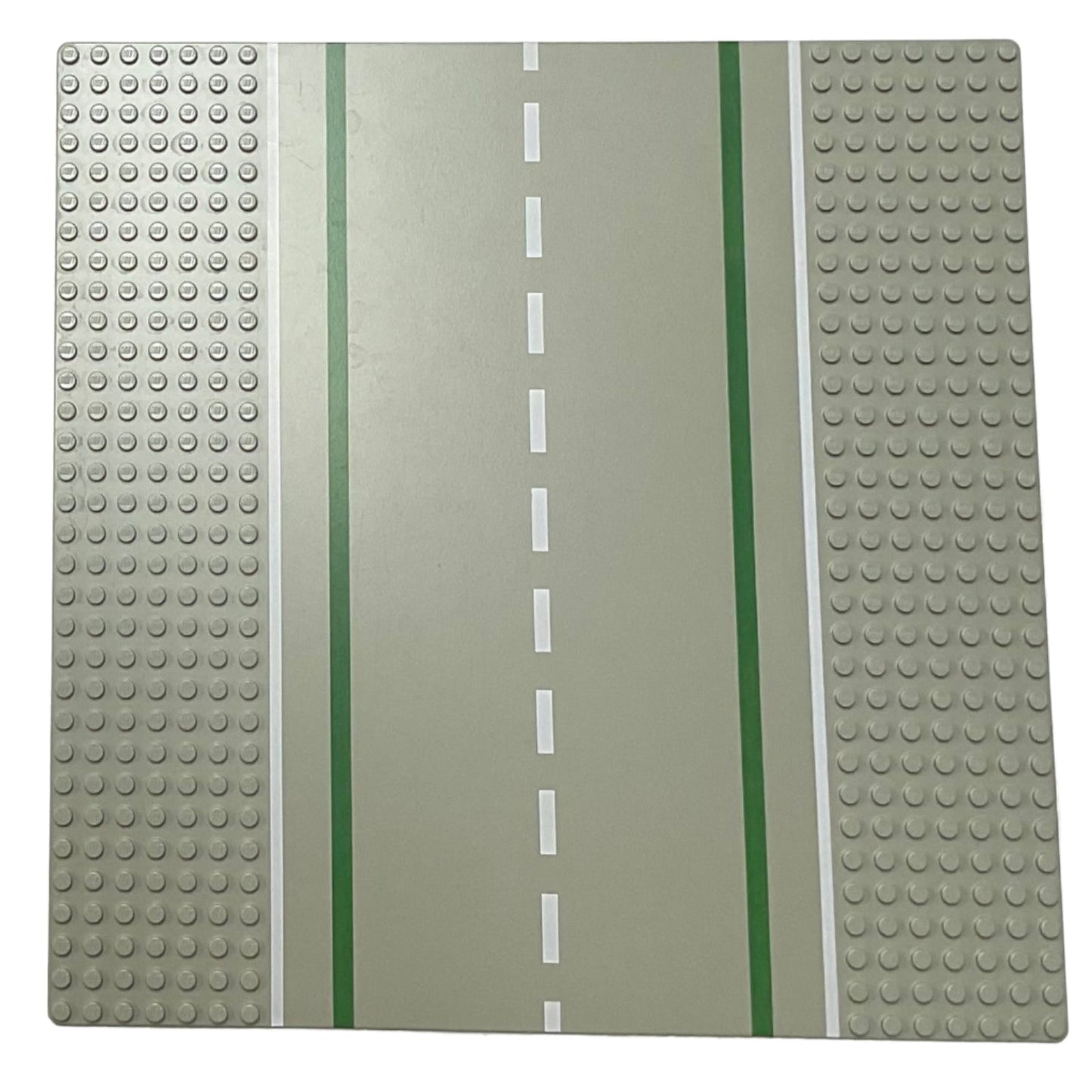 32x32 Road Baseplate 7-Stud Straight with Road with Green Lines and White Sidelines Pattern, Part# 80547pb01