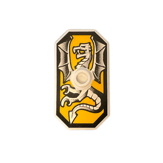 Shield Octagonal Long with Stud with Silver Dragon on Bright Light Orange Background Pattern, 48494pb07