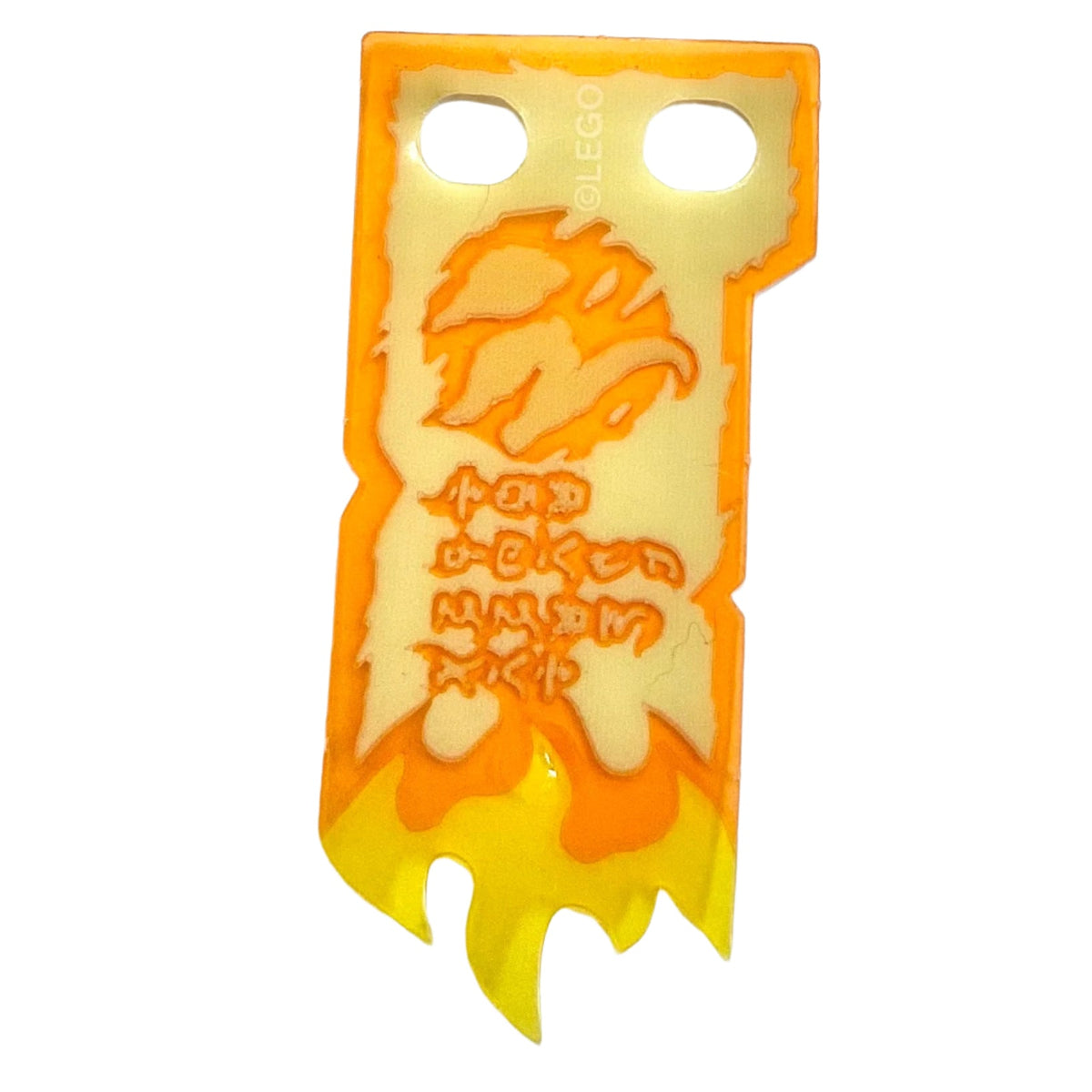 Tan Tattered Flag with Trans-Orange Border, Yellow Flames, Ninjago Logogram Letter S and 'THE FORBIDDEN ART' Pattern, Part# multipls16c