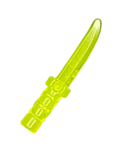 Minifigure, Weapon Knife with Flat Hilt End and Curved Blade, Cross Hatched Grip, Part #37341b
