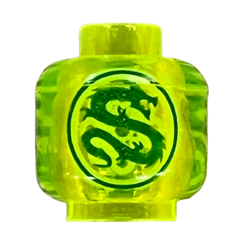 Minifigure, Head without Face with Dark Green Dragon in Circle Pattern, Part# 3626pb1660