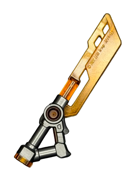 Minifigure, Weapon Sword with 3 Holes in Blade with Molded Pearl Dark Gray Triangular Hilt Pattern (Ninjago Imperium Sword), Part #3214pb01