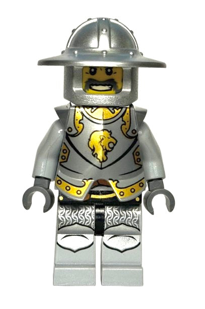 Kingdoms - Lion Knight Armor with Lion Head and Belt, Helmet with Broad Brim, Gray Beard, cas443b - LEGO® Castle Minifigure