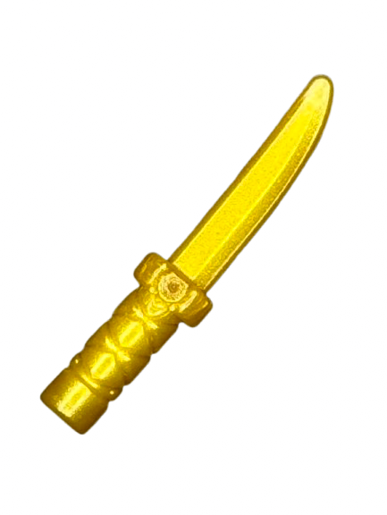 Minifigure, Weapon Knife with Flat Hilt End and Curved Blade, Cross Hatched Grip, Part #37341b