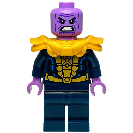 Thanos - Minifigure, Dark Blue and Gold Outfit, Dark Blue Arms, Medium Lavender Hands, Shoulder Armor, sh1044 LEGO® Marvel Minifigure
