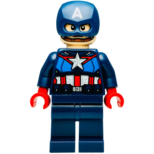 Captain America - Dark Blue Suit with Dark Blue Belt, Red Hands, Helmet, sh1093 - LEGO® Marvel Minifigure