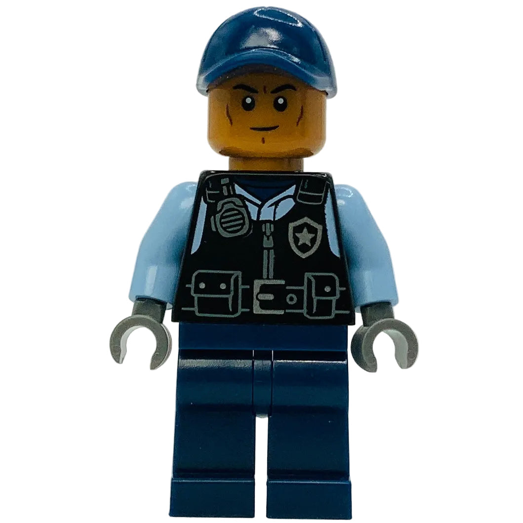 Security Guard Arkham Asylum - Male, Dark Blue Cap, Black Vest, sh1076 - LEGO® DC Minifigure