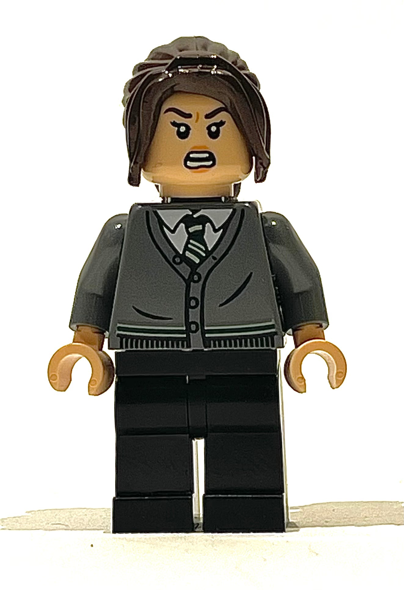 Pansy Parkinson - Dark Bluish Gray Slytherin Cardigan Sweater without Crest, Black Legs, hp400