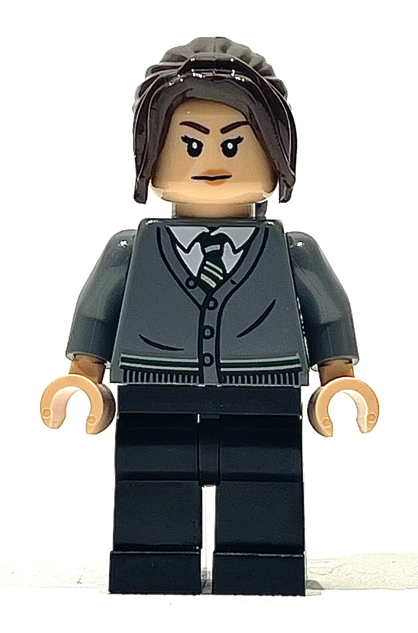 Pansy Parkinson - Dark Bluish Gray Slytherin Cardigan Sweater without Crest, Black Legs, hp400