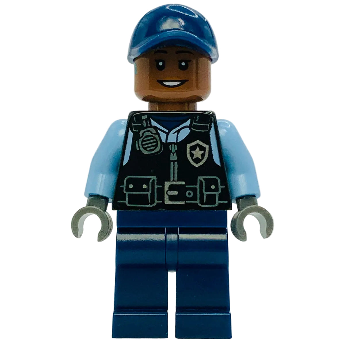 Security Guard Arkham Asylum - Female, Dark Blue Cap, Black Vest, sh1087 - LEGO® DC Minifigure
