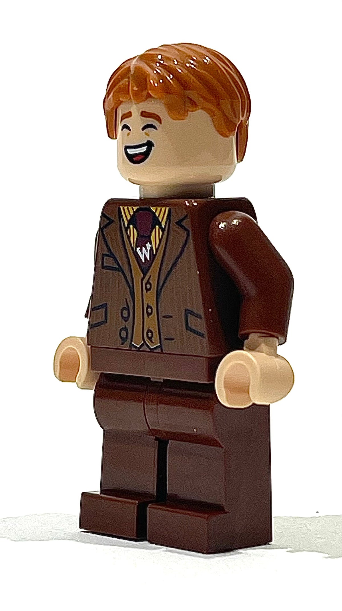 George Weasley - Reddish Brown Suit, Dark Red Tie, Smiling / Laughing, hp435