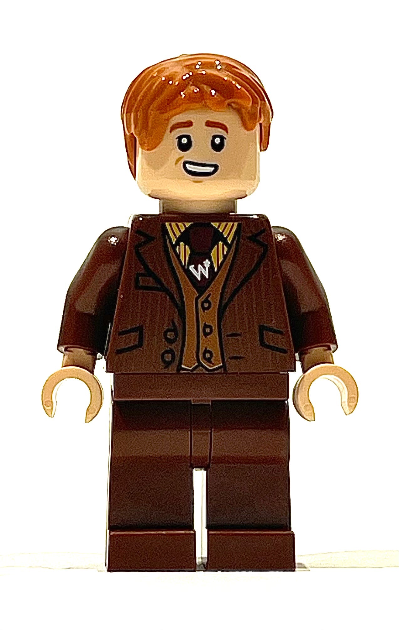 George Weasley - Reddish Brown Suit, Dark Red Tie, Smiling / Laughing, hp435