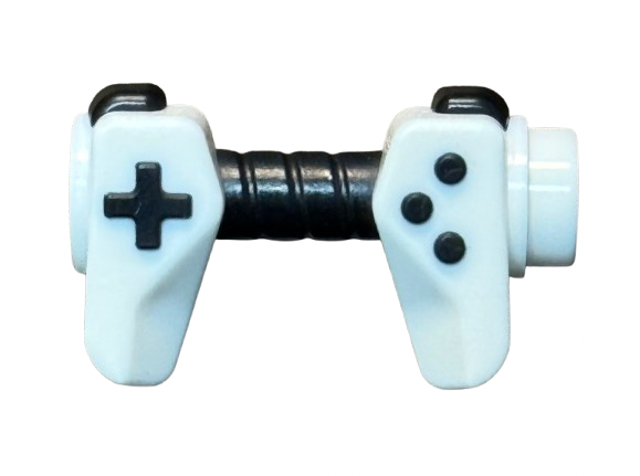 Minifigure, Utensil Game Controller, Holes on Sides for Bar with Molded Black Buttons and Center Handle Pattern, Part# 65080pb02