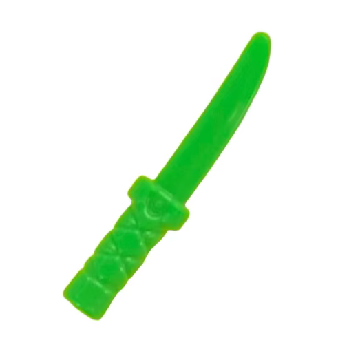 Minifigure, Weapon Knife with Flat Hilt End and Curved Blade, Cross Hatched Grip, Part #37341b