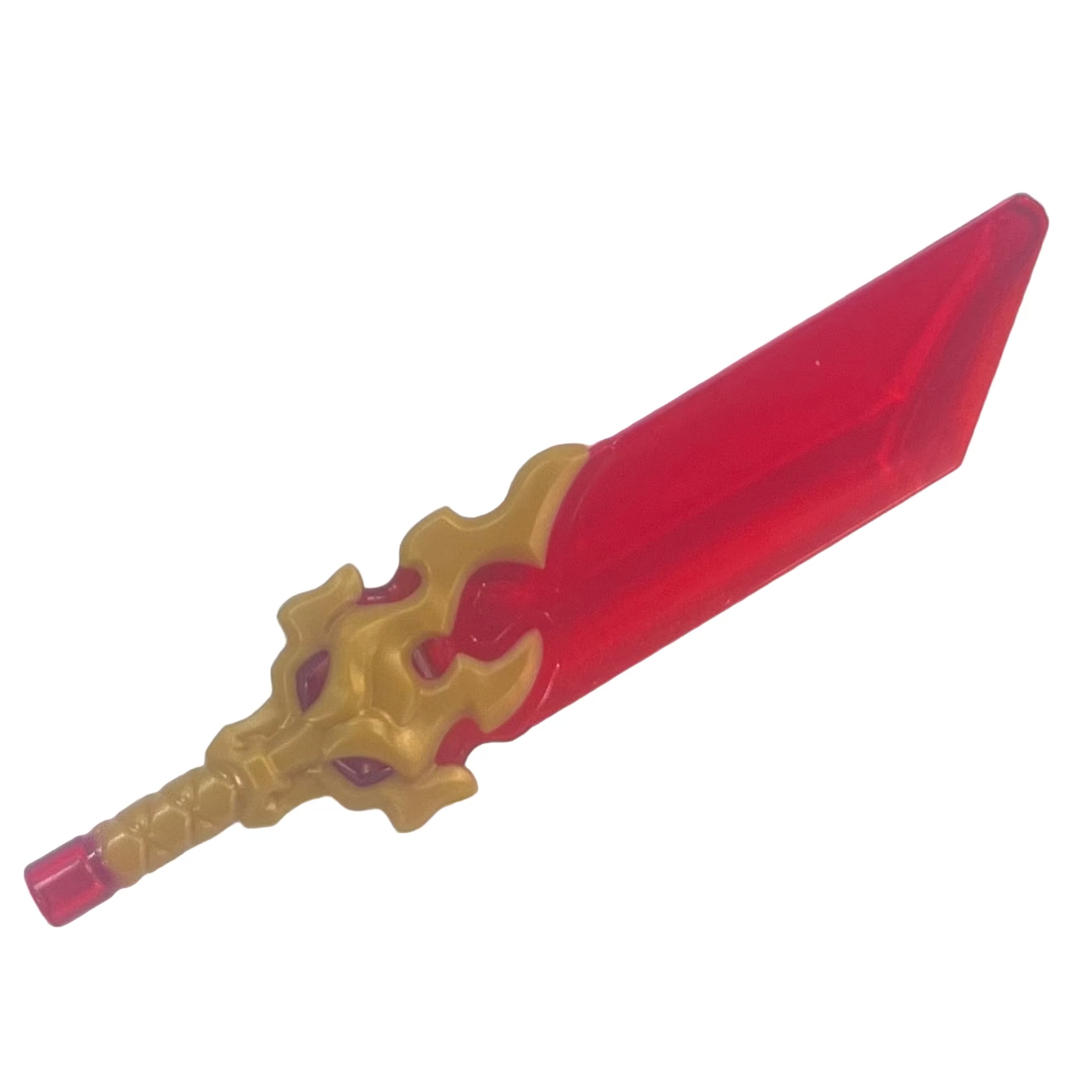 Minifigure, Weapon Sword with Pommel with Molded Pearl Gold Hilt with Flaming Dragon Head Pattern (Reveal Blade), Part #7268pb01