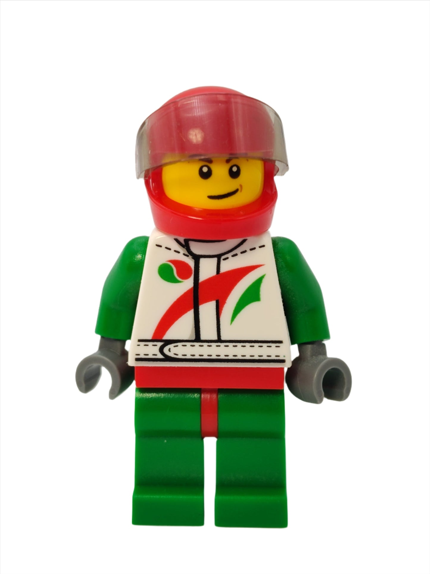 Race Car Driver - White Racing Suit with Octan Logo and Crooked Smile with Brown Dimple, cty0389a
