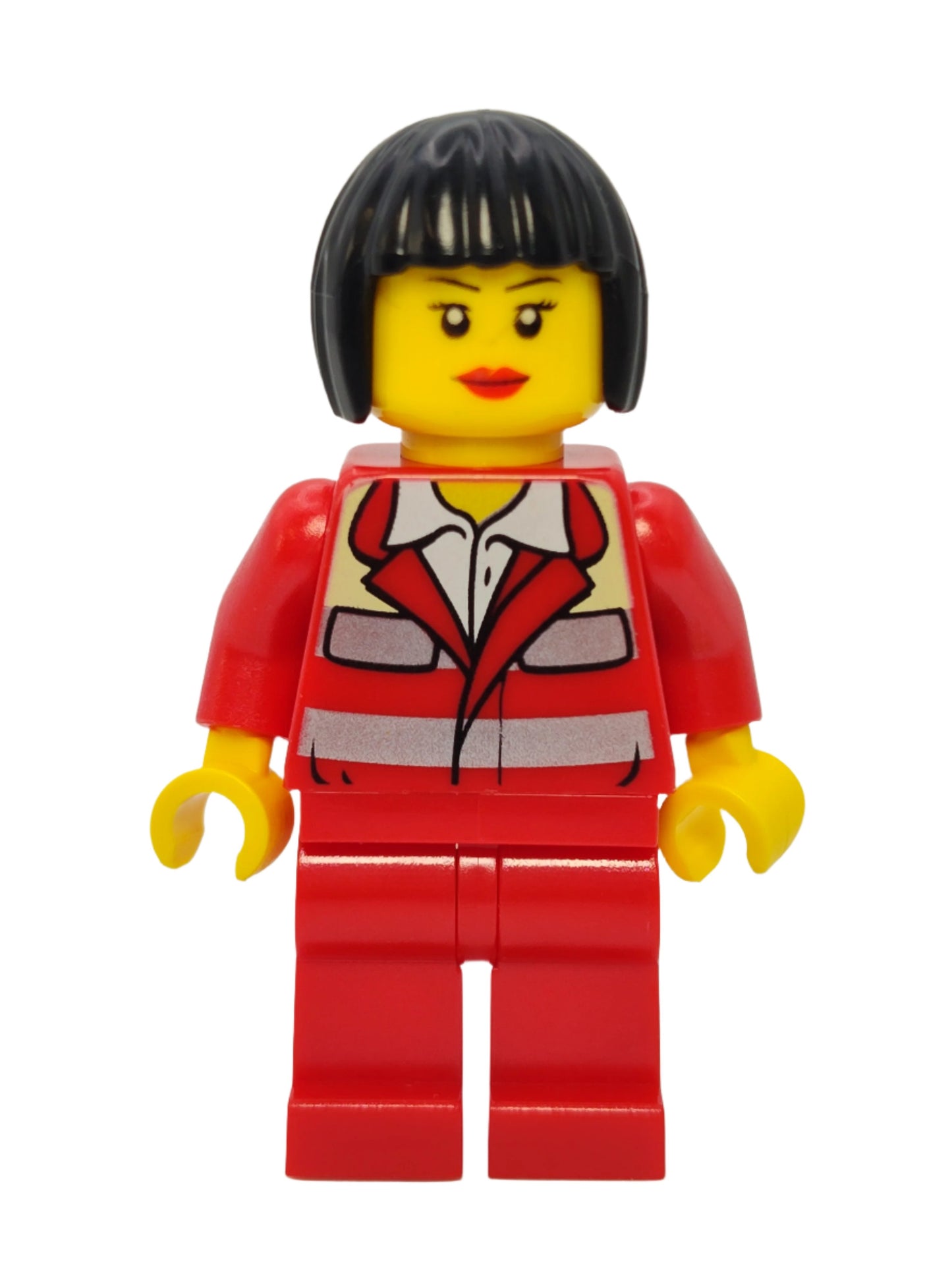 Paramedic Female - Red Uniform with Black Bob Cut Hair, cty0271