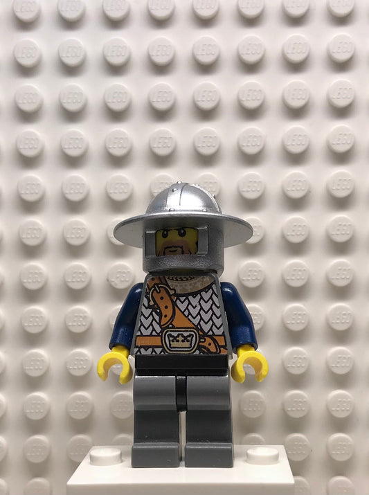 Fantasy Era, Crown Knight Scale Mail with Chest Strap, Helmet with Broad Brim, Brown Beard and Sideburns, cas381
