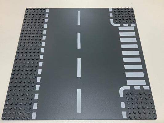 32x32 Road Baseplate 6-Stud T Intersection with White Dashed Lines and Crosswalk Pattern, Part# 44341px2