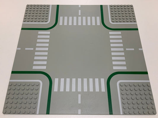 32x32 Road Baseplate 7-Stud Crossroads with Road and Crosswalks Pattern, Part# 2361p01