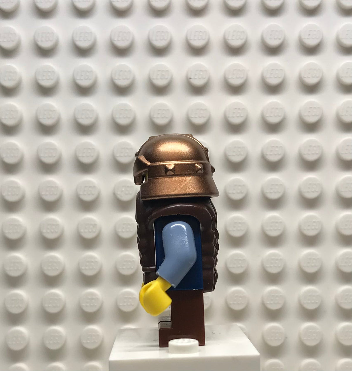 Fantasy Era, Dwarf, Dark Brown Beard, Copper Helmet with Studded Bands, Sand Blue Arms, Vertical Cheek Lines, cas355