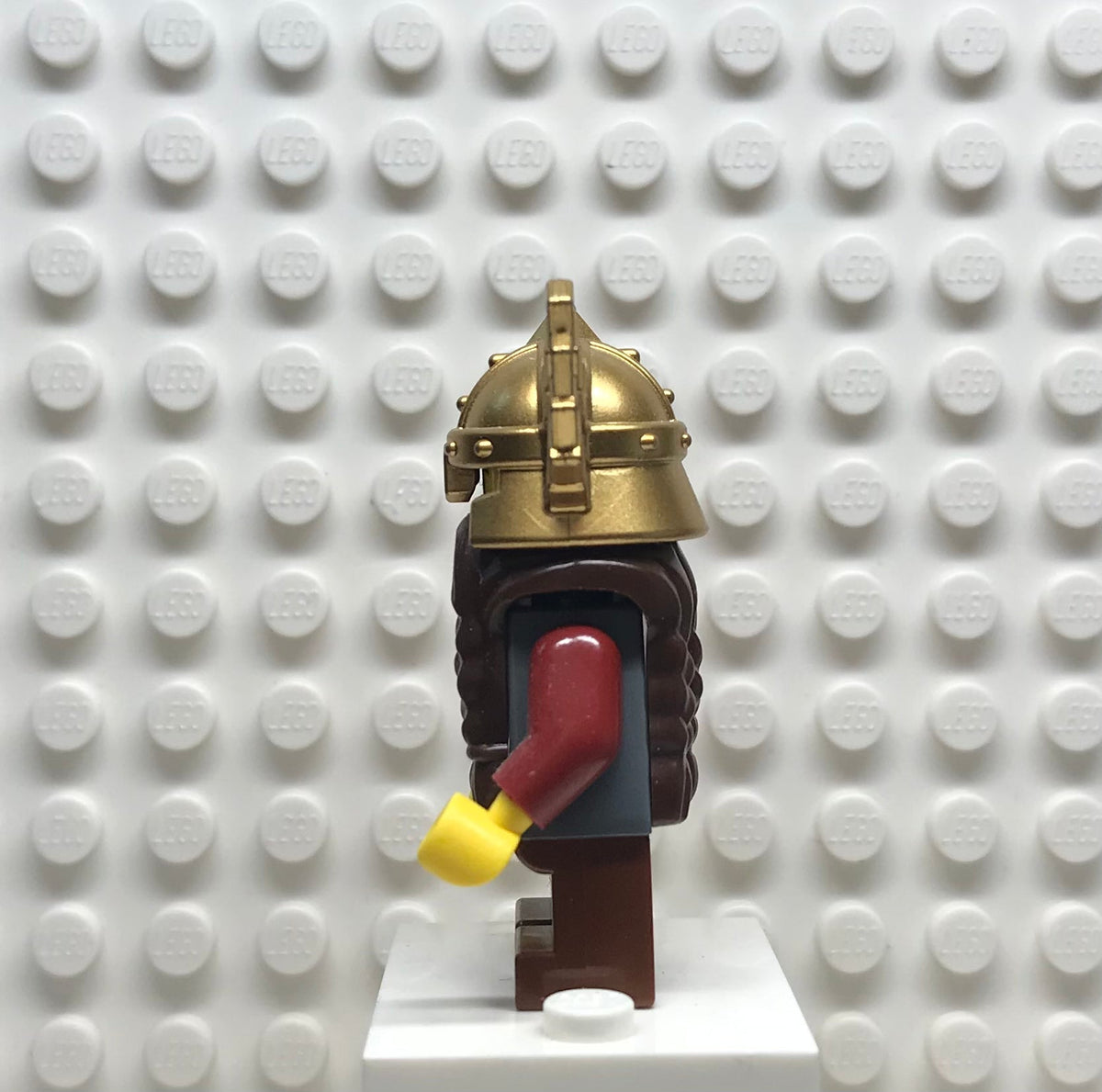 Fantasy Era, Dwarf, Dark Brown Beard, Metallic Gold Helmet with Wings, Dark Red Arms, Smirk and Stubble Beard, cas356