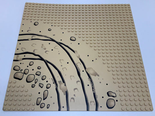 32x32 Road Baseplate 7-Stud Curve with Rocks and Tire Mark Pattern, Part# 2359px2