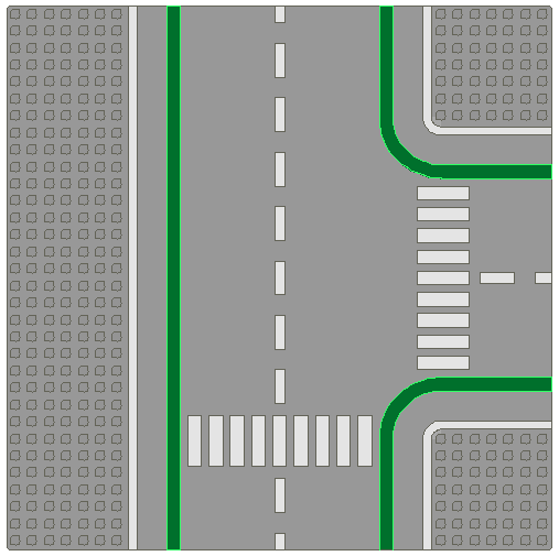 32x32 Road Baseplate 7-Stud T Intersection with Crosswalks Pattern, Part# 2360p01